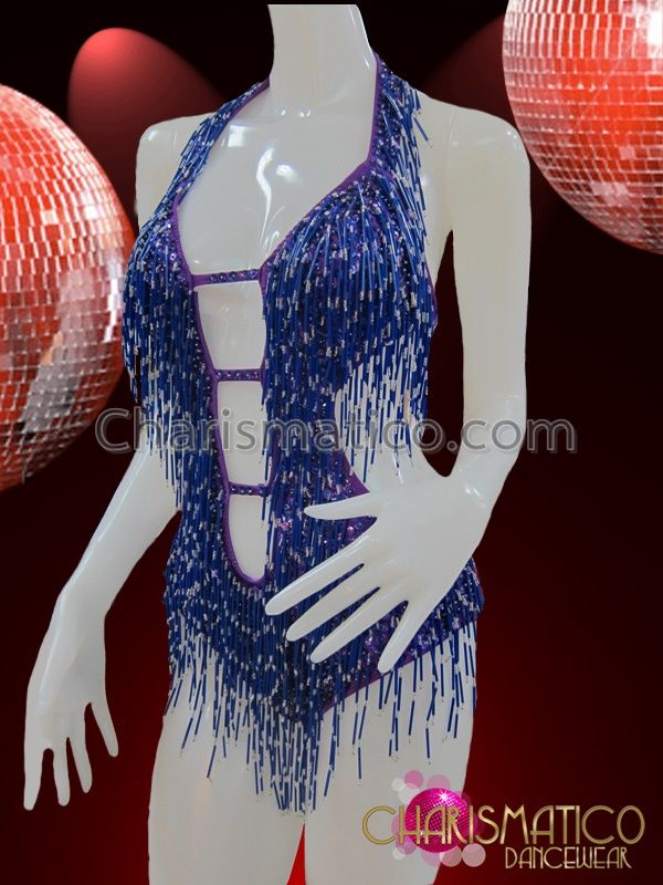 Charismatico Sexy Cleavage Diva Showgirls Royal Blue Beaded Latin Dance