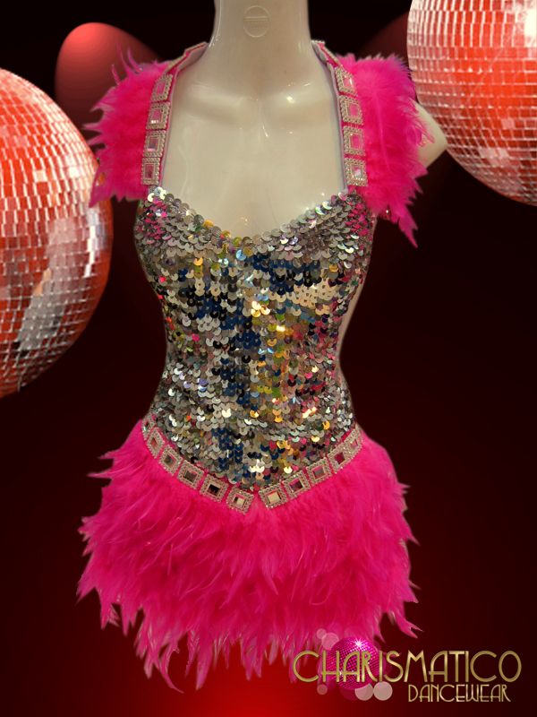 hot pink feather dress