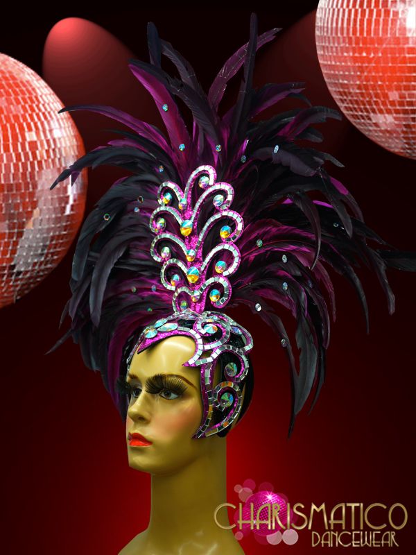 Charismatico Fuchsia Feather Cabaret Samba Rio Carnival Headdress Ebay