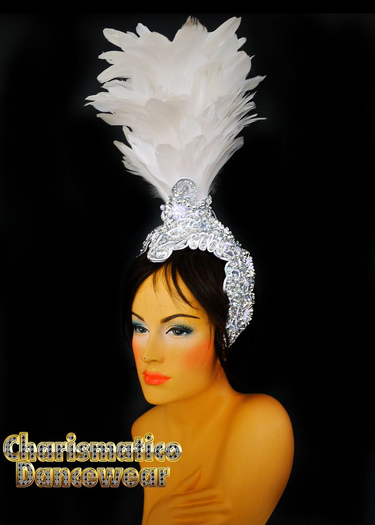 White Drag Queen Cabaret Burlesque Feather Headdress Ebay