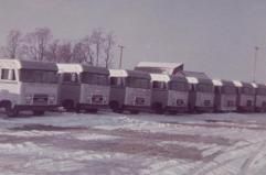 Barths being moved to dealers in the snow. Time frame 1969-1971