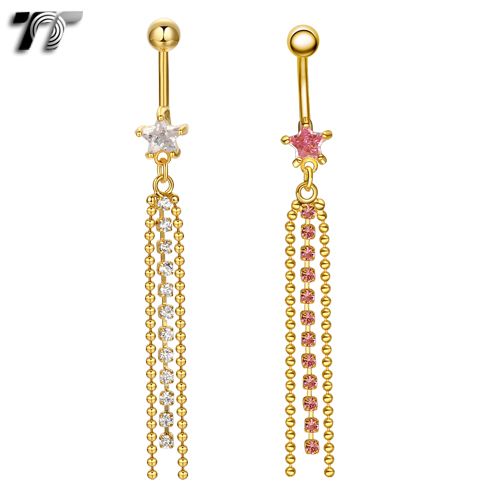 TT CZ Star Dangle Bling Belly Button Ring Choose Colour