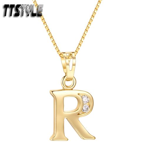 TTstyle 18K Gold GP Letter V Pendant Necklace With 45/60cm Box Chain NEW 