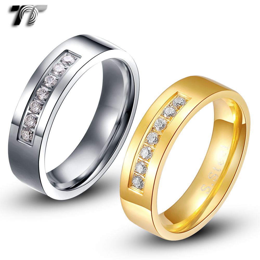 TT Stainless Steel Eternity CZ Wedding Band Ring Size 5-14 Men & Women ...