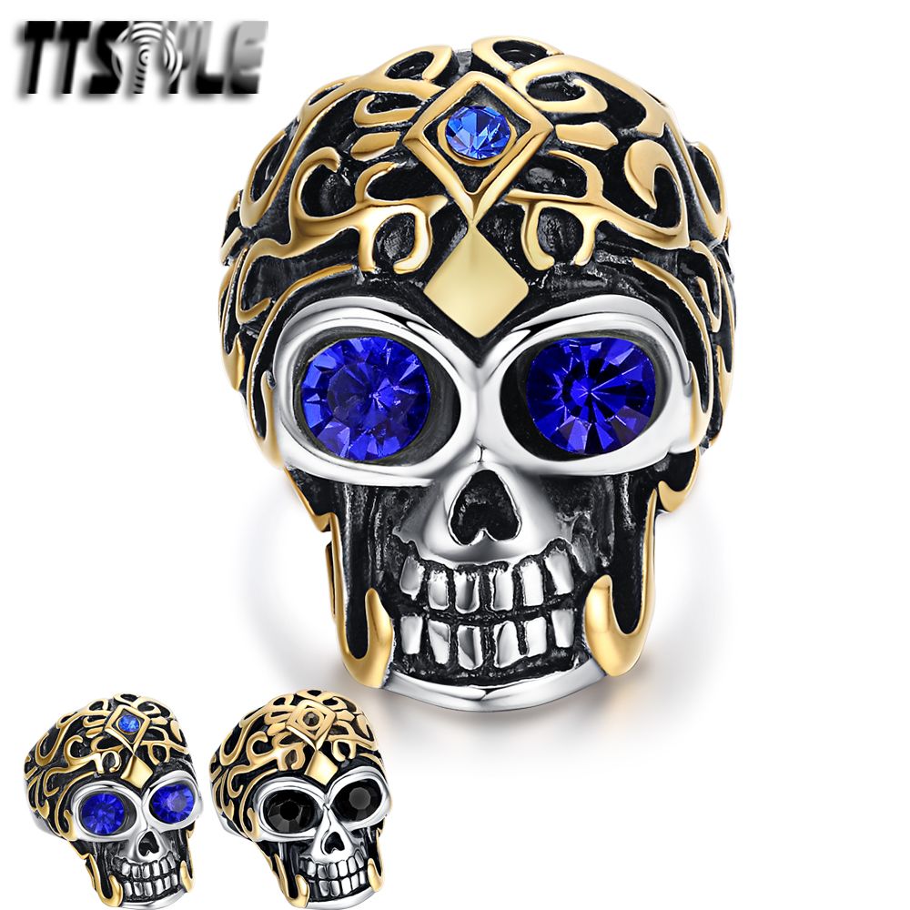 High Quality TTstyle 316L Stainless Steel Fire Skull Ring Choose Size 