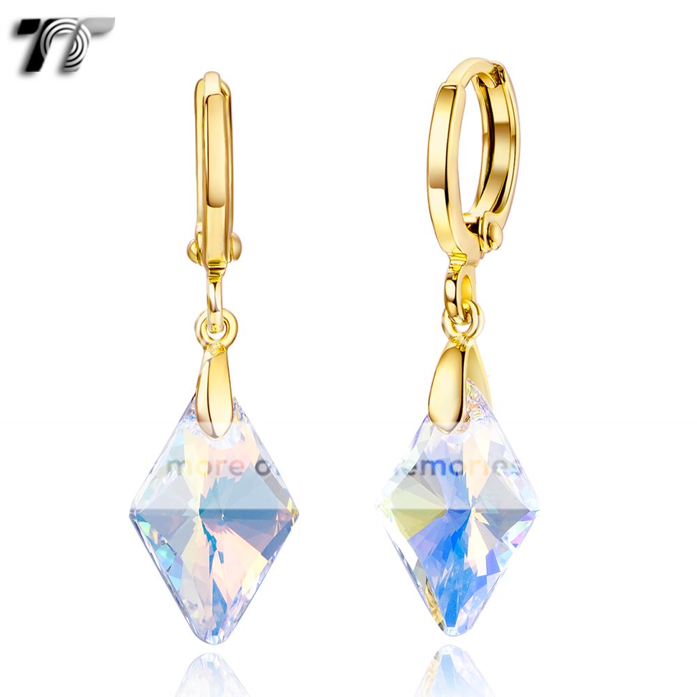 TT 18K GP Made with ClearAB Swarovski Crystal Element Dangle Earring