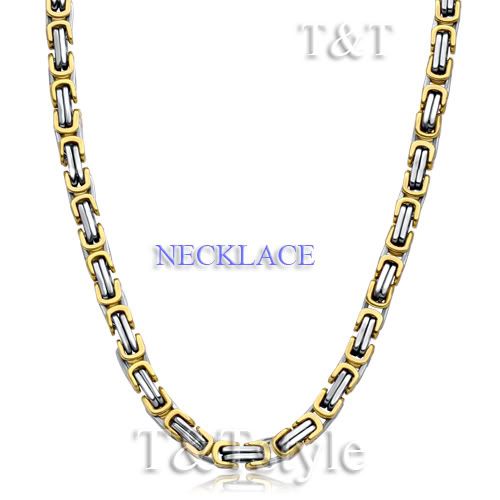   5mm Two Tone Stainless Steel Square Necklace and Bracelet Chain SET