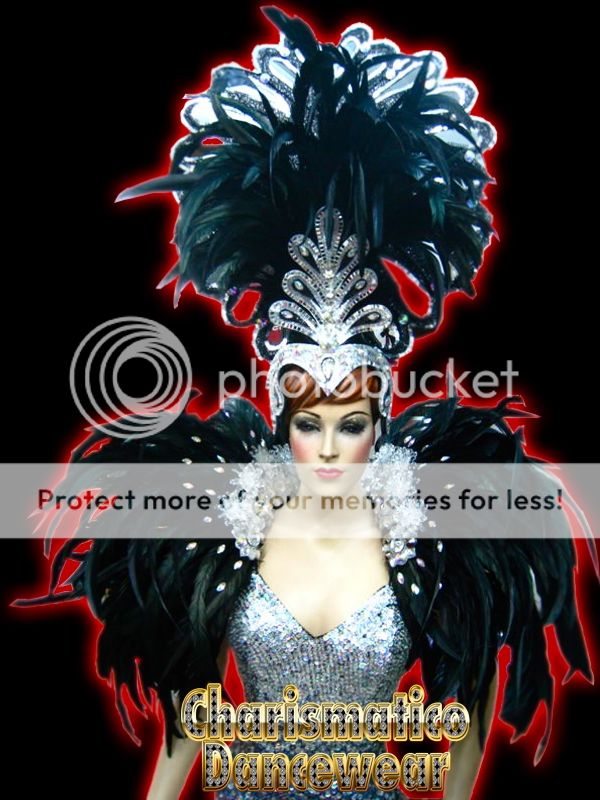 BLACK ELEGANT PAGEANT Feather Headdress SEQUIN GOWN  
