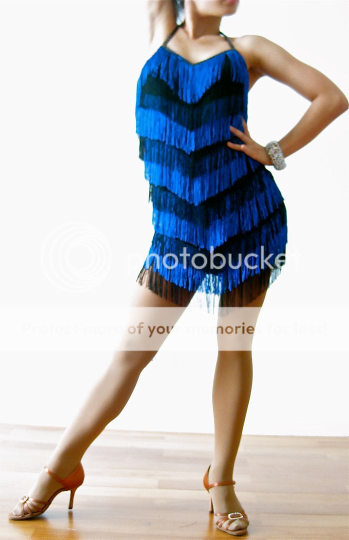 Black Blue Salsa Samba Latin Fringe Swing Dance Dress
