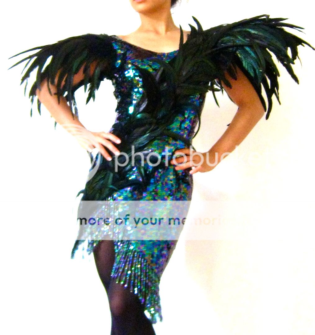 CUSTOM BLACK FEATHER LADY GAGA DRAG QUEEN DANCE DRESS  