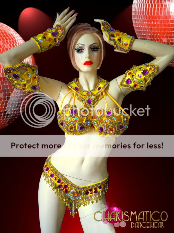 Charismatico Diva's Exotic Yellow Beaded Brazil Rio Carnival Bra Costume Set