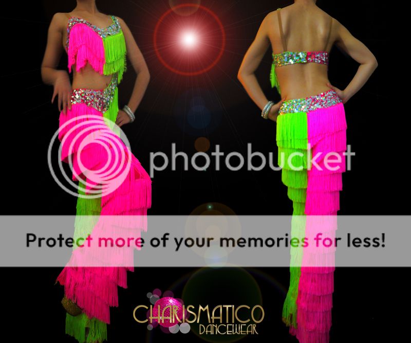 CHARISMATICO Dancing With The Stars Inspired Green and Pink Fringe Pant
