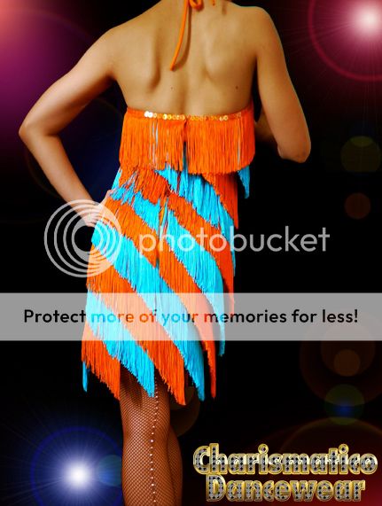 Blue Orange Flapper Diva Rock Salsa Latin Fringe Dance Dress