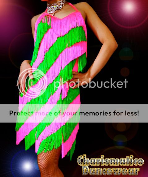 CHARISMATICO CUSTOM GREEN PINK FLAPPER Moulin Salsa Latin FRINGE dance 