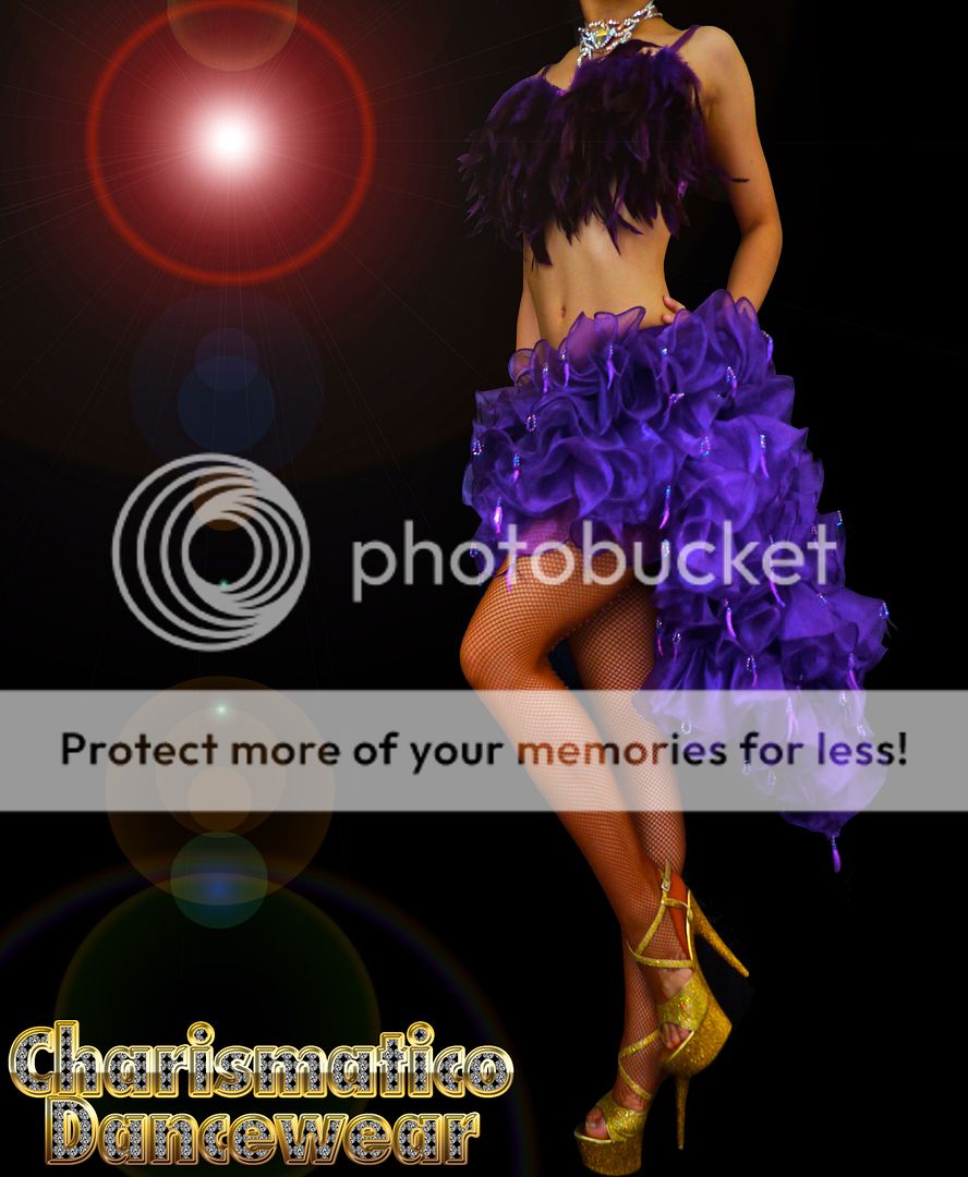   PURPLE SAMBA DANCE FEATHER BRA ORGANZA RUFFLE SKIRT MAMBO Dress  