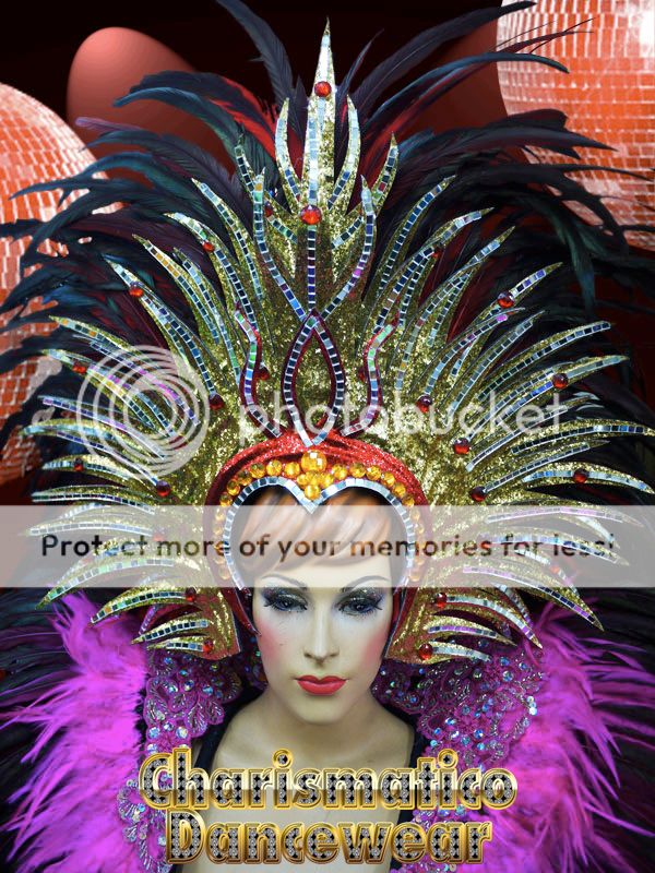 CHARISMATICO GOLD Drag Queen Tranvestite CABARET FEATHER HEADDRESS 