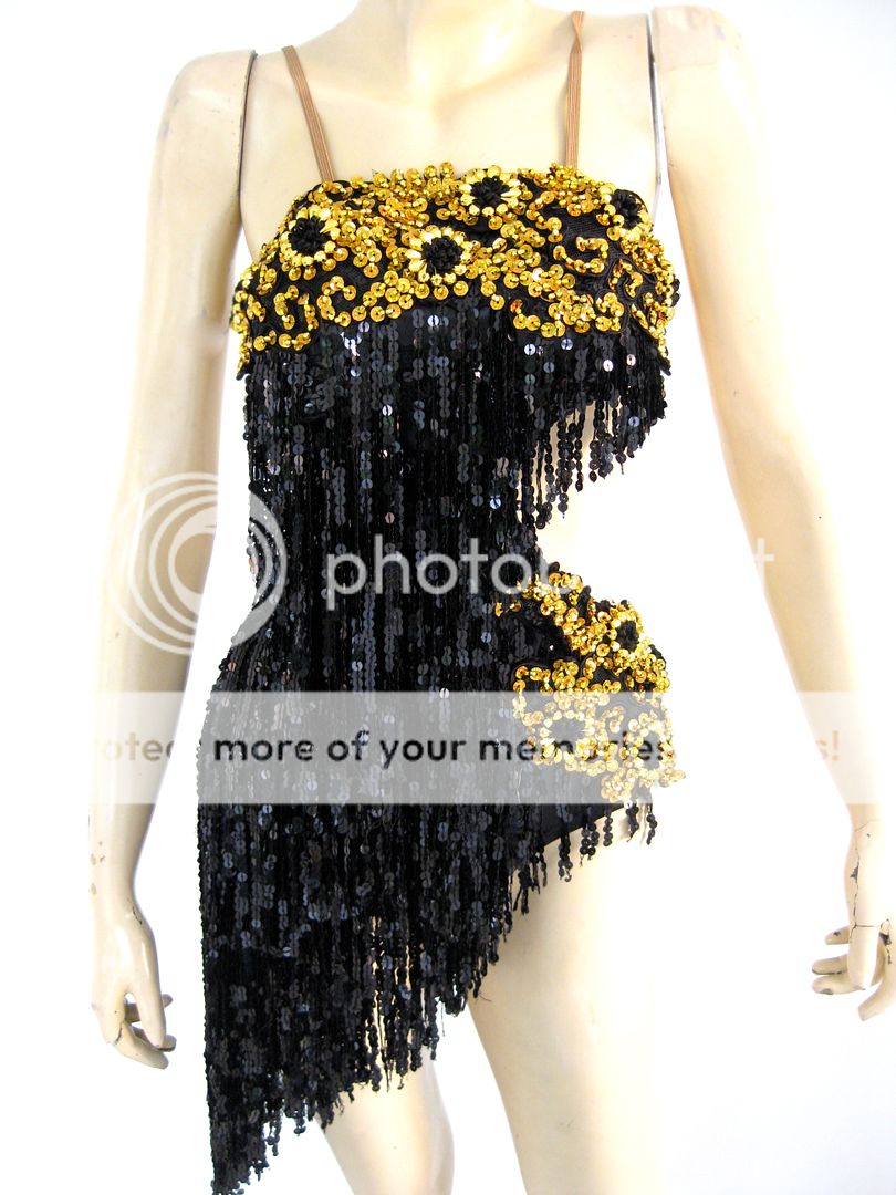 Custom Black Gold Latin Salsa Professional Dance Dress