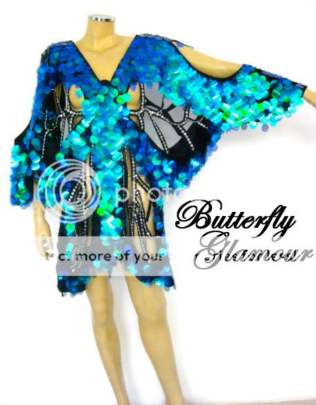 BLUE BURLESQUE Drag Queen butterfly SEQUIN DANCE dress  