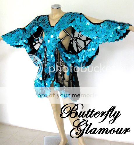 BLUE SEQUIN Cover up Drag Queen butterfly Dance dress  