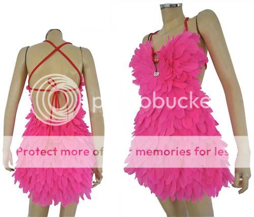 PINK Feather FANCY Dance SALSA Latin BALLROOM Dress  