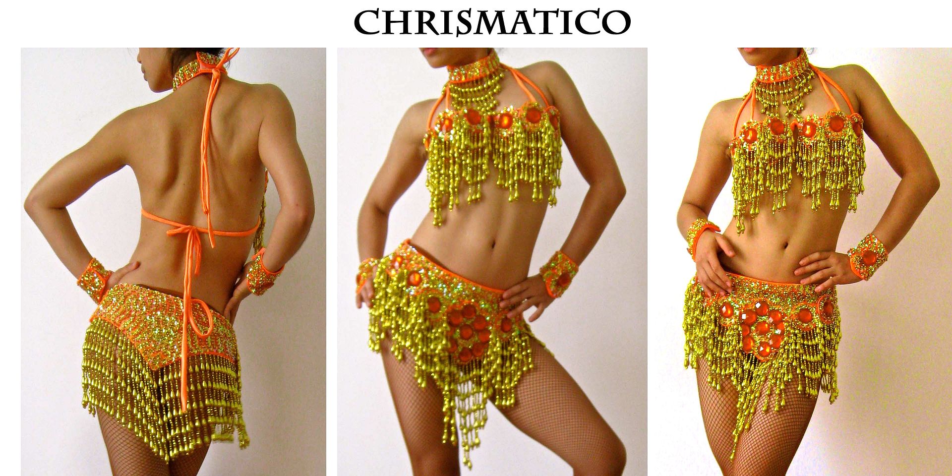 Gold Orange Samba Carnival Belly Dance Costume Bra Belt