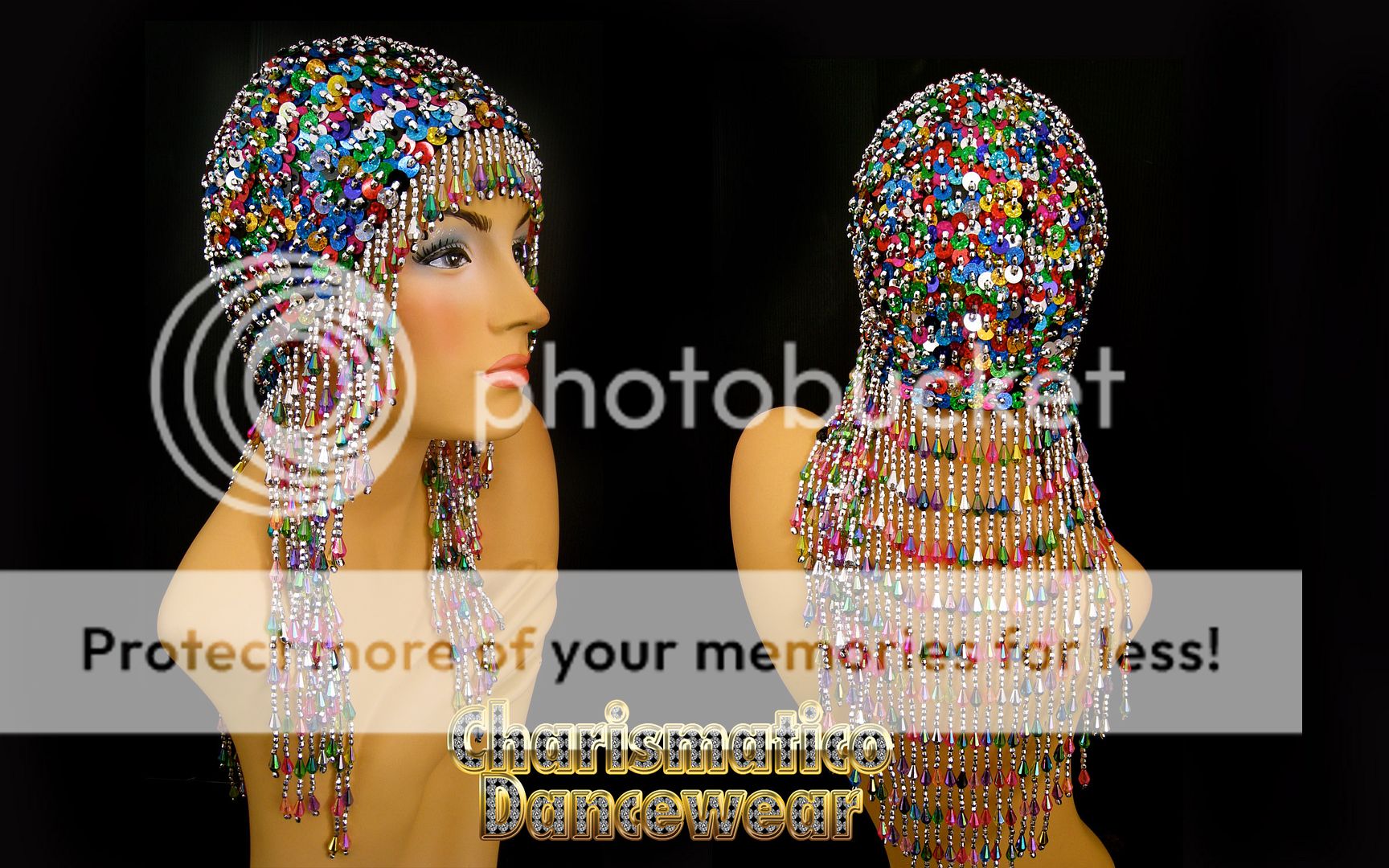 SHOWGIRL DRAG CABARET GYPSY BEADED CAP WIG HEADDRESS  