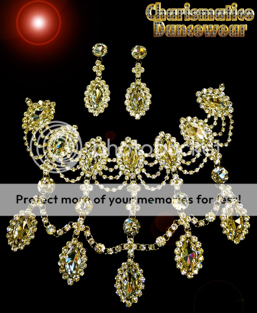 Beauty Pageant Rhinestone Dangling Tear DROP necklace & Earrings set 