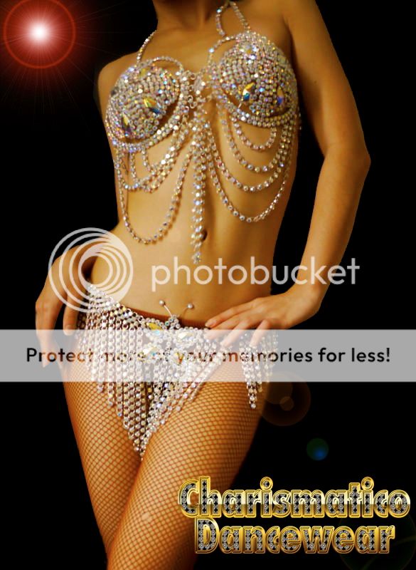 Swarovski Crystal Drag Burlesque Belly Dance Bra Thong