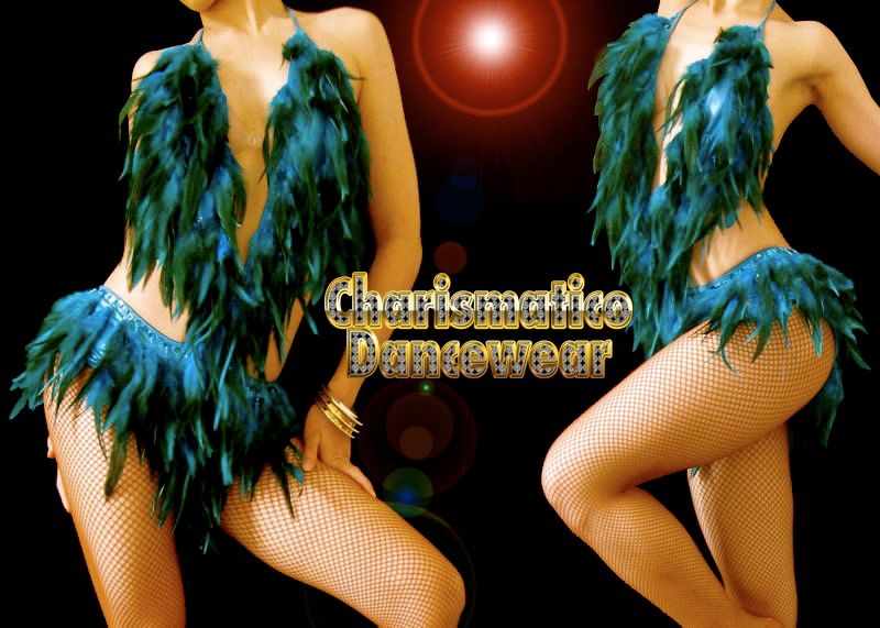 EMERALD Feather LATIN SALSA BURLESQUE CLUB dance dress  