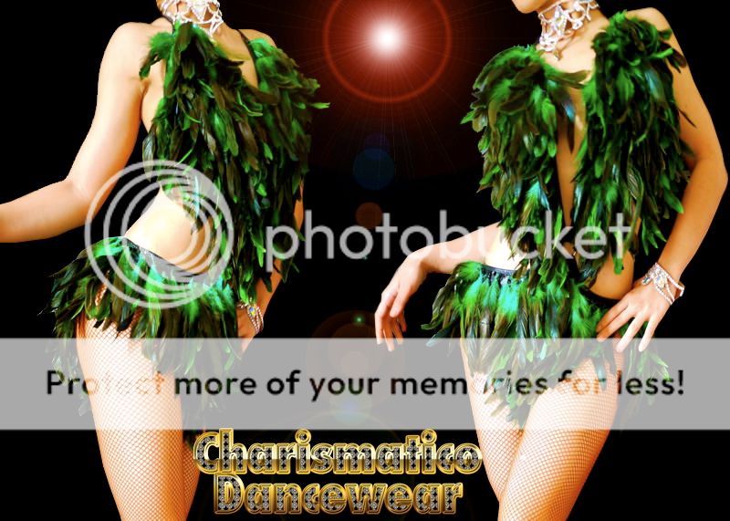 Green Feather SAMBA SALSA BURLESQUE DIVA dance dress  
